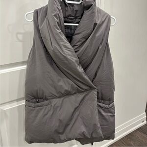 Add Down Gray Puffer Vest with Draped Collar